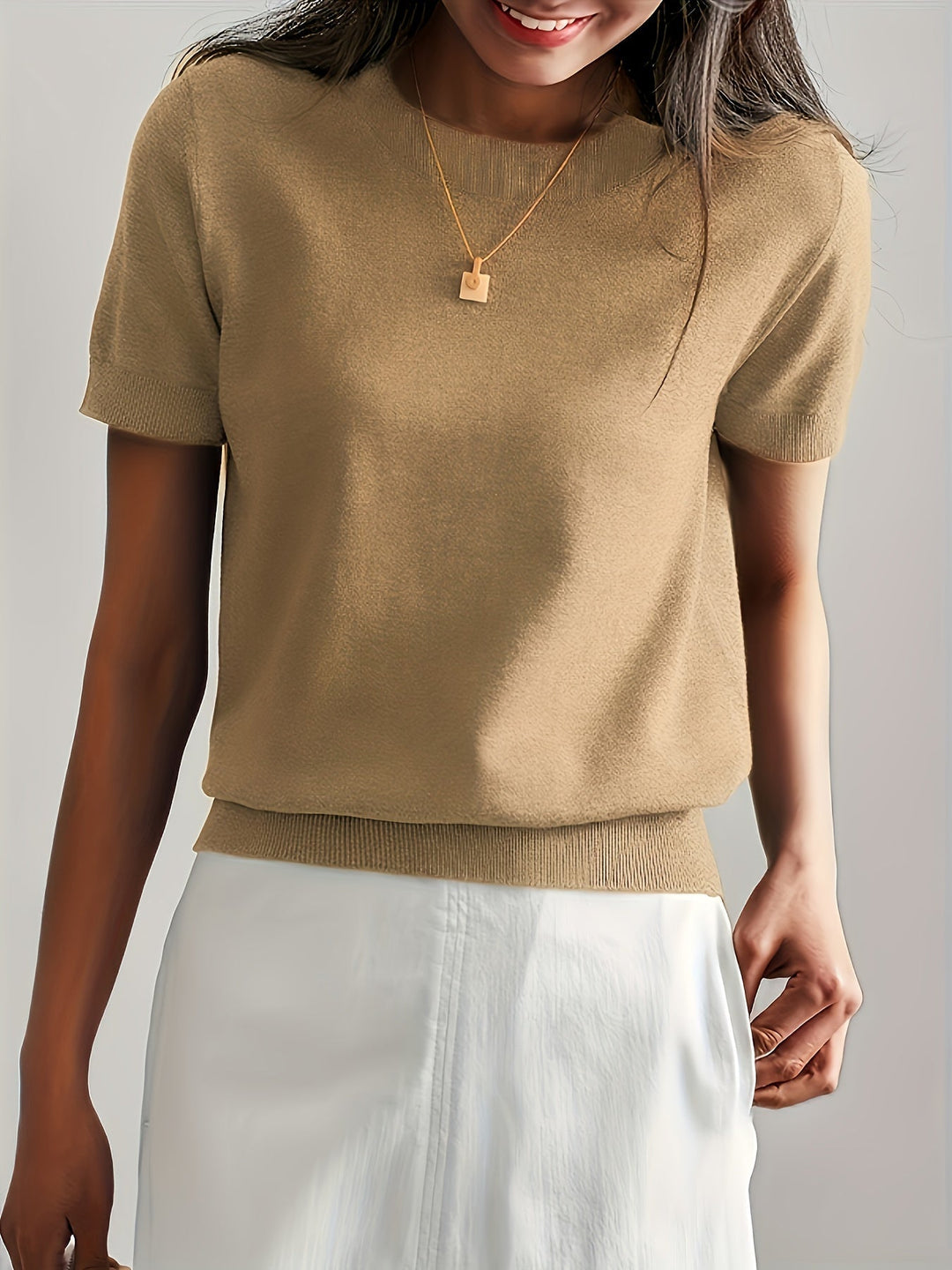 Sunniva | Damen Rundhals Kurzarm Strickpullover