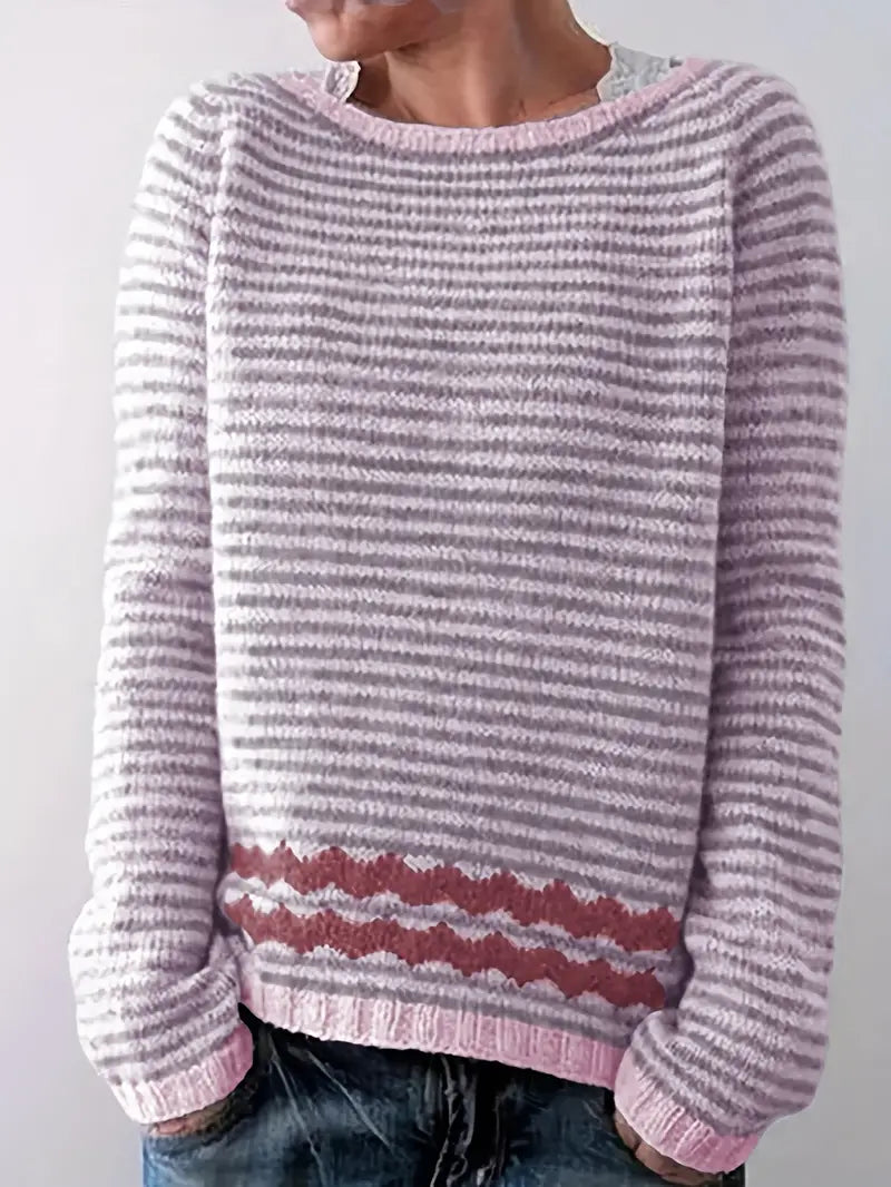Svanhildr | Damen Rundhals Strickpullover mit Streifen