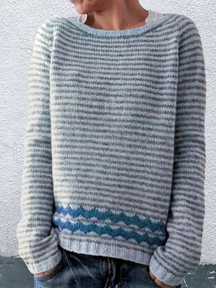 Svanhildr | Damen Rundhals Strickpullover mit Streifen