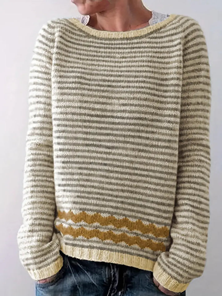 Svanhildr | Damen Rundhals Strickpullover mit Streifen