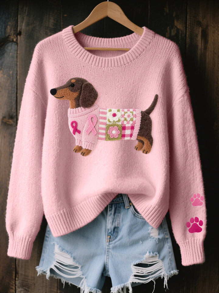 Svantje | Damen Rundhals Strickpullover mit Dackel-Motiv