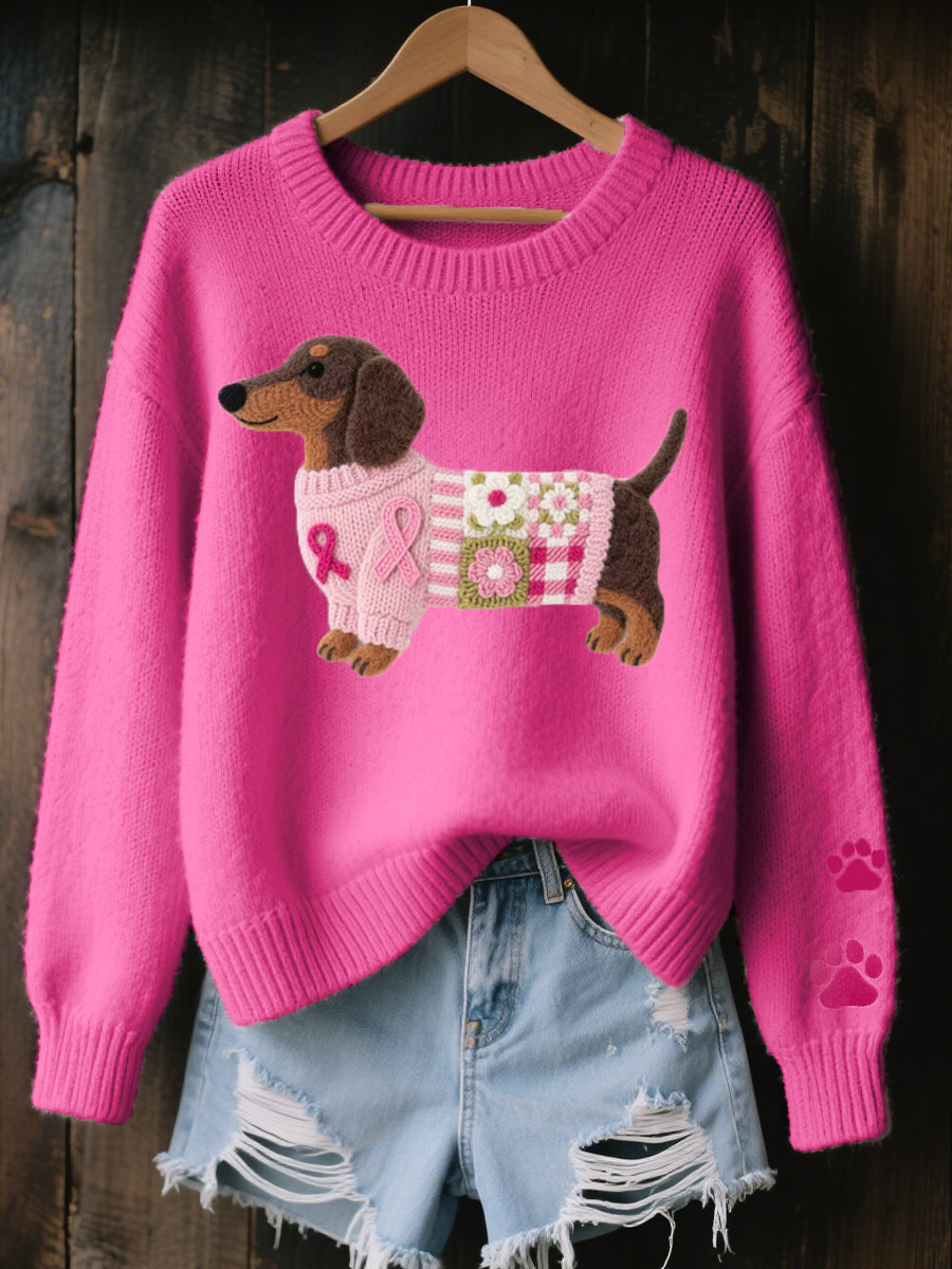 Svantje | Damen Rundhals Strickpullover mit Dackel-Motiv