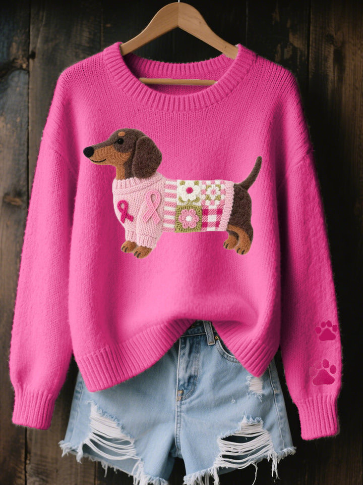 Svantje | Damen Rundhals Strickpullover mit Dackel-Motiv