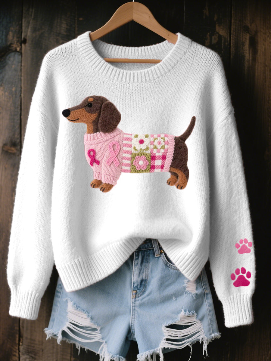 Svantje | Damen Rundhals Strickpullover mit Dackel-Motiv