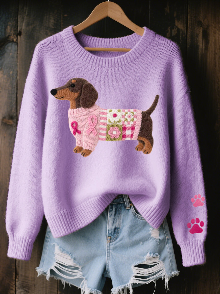 Svantje | Damen Rundhals Strickpullover mit Dackel-Motiv