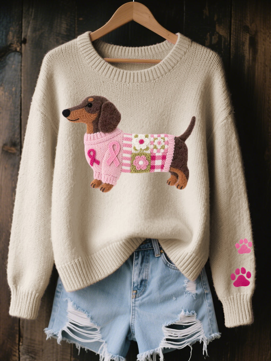 Svantje | Damen Rundhals Strickpullover mit Dackel-Motiv