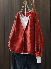 Thordula | Damen Oversize Strickjacke mit V-Ausschnitt