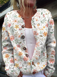 Valdora | Damen Strickjacke mit Blumenmuster und Knöpfen
