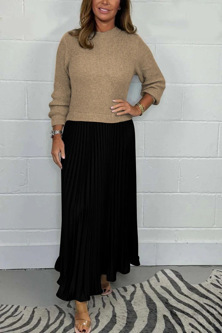 Valdrika | Midi Strickkleid für Damen mit Plisseerock