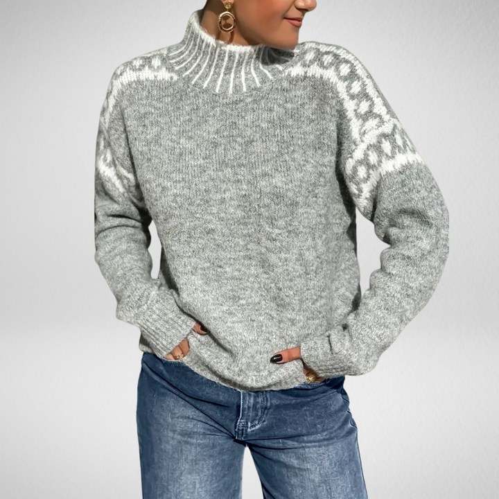 Valdrun | Damen Rollkragenpullover mit Norwegermuster