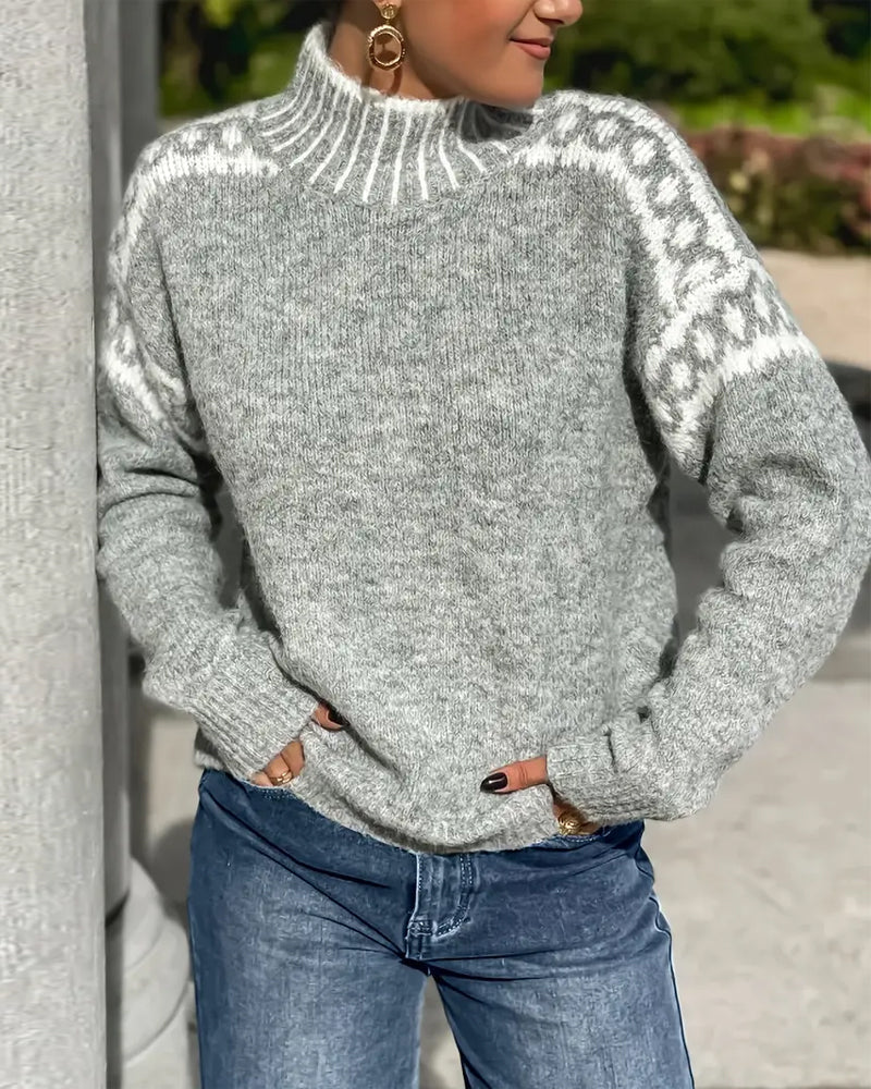 Valdrun | Damen Rollkragenpullover mit Norwegermuster