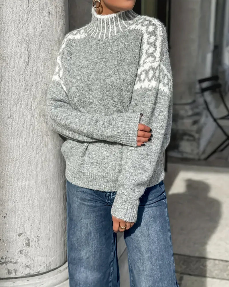 Valdrun | Damen Rollkragenpullover mit Norwegermuster