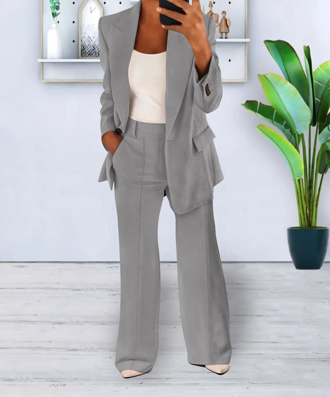 Maßgeschneidertes Damen Blazer und Weite-Hosen Anzug-Set