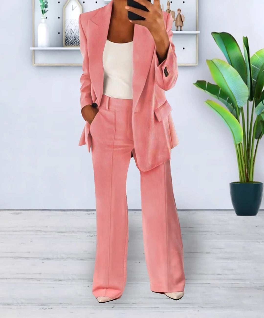Maßgeschneidertes Damen Blazer und Weite-Hosen Anzug-Set