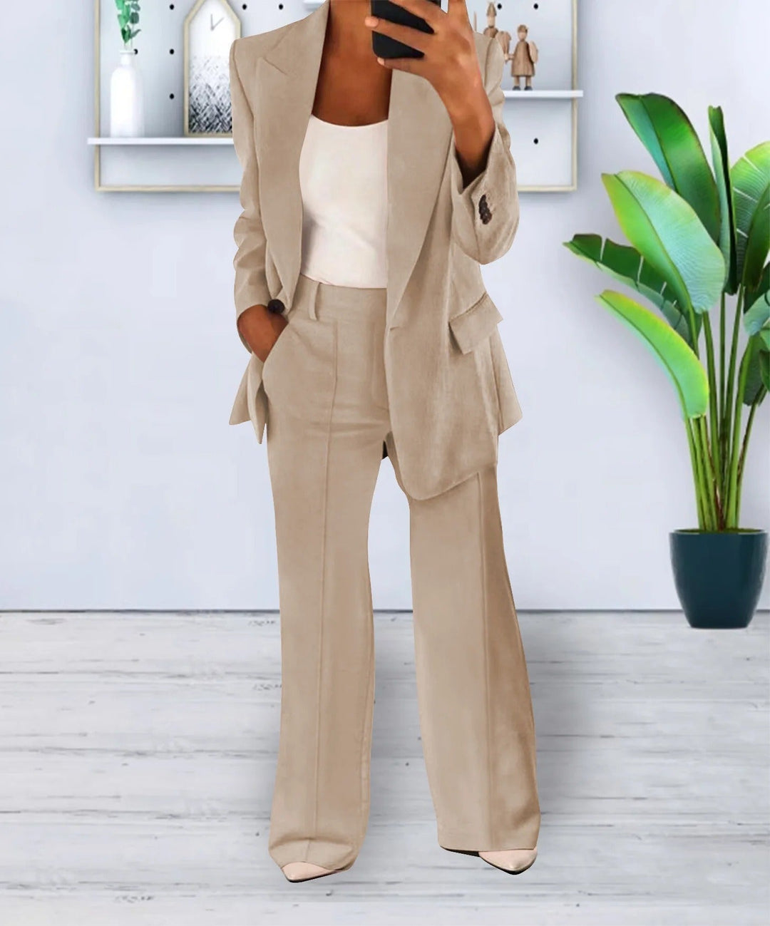 Maßgeschneidertes Damen Blazer und Weite-Hosen Anzug-Set