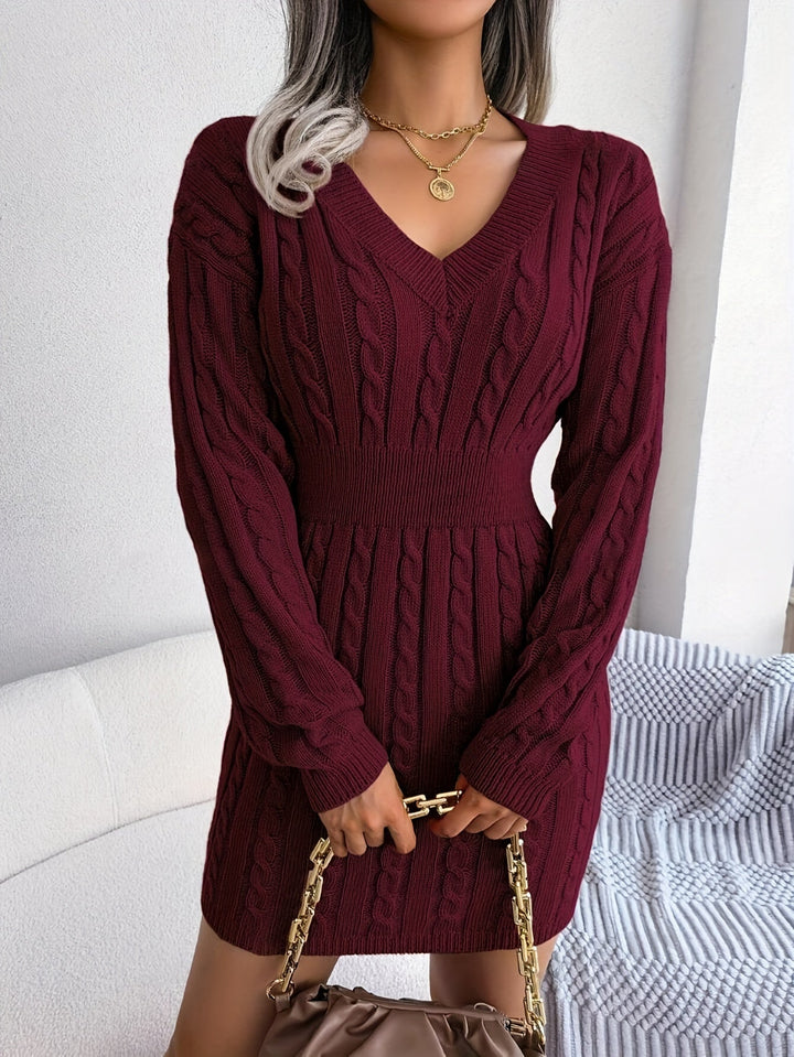 Veldra | Damen Peplum Strickkleid mit Zopfmuster