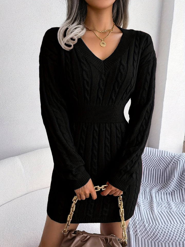 Veldra | Damen Peplum Strickkleid mit Zopfmuster