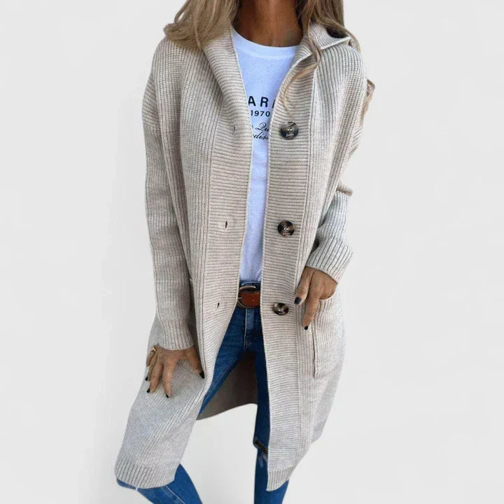 Vrenike | Damen Hoodie-Strickjacke in Langform