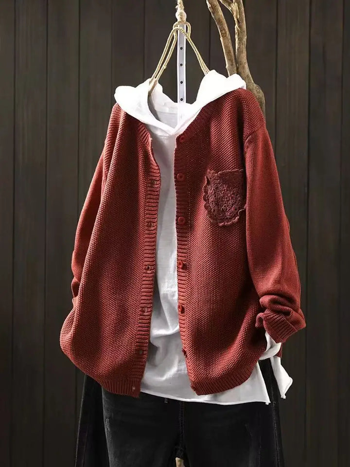 Welmina | Damen Oversized Strickjacke mit Knopfverschluss