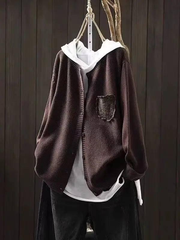 Welmina | Damen Oversized Strickjacke mit Knopfverschluss