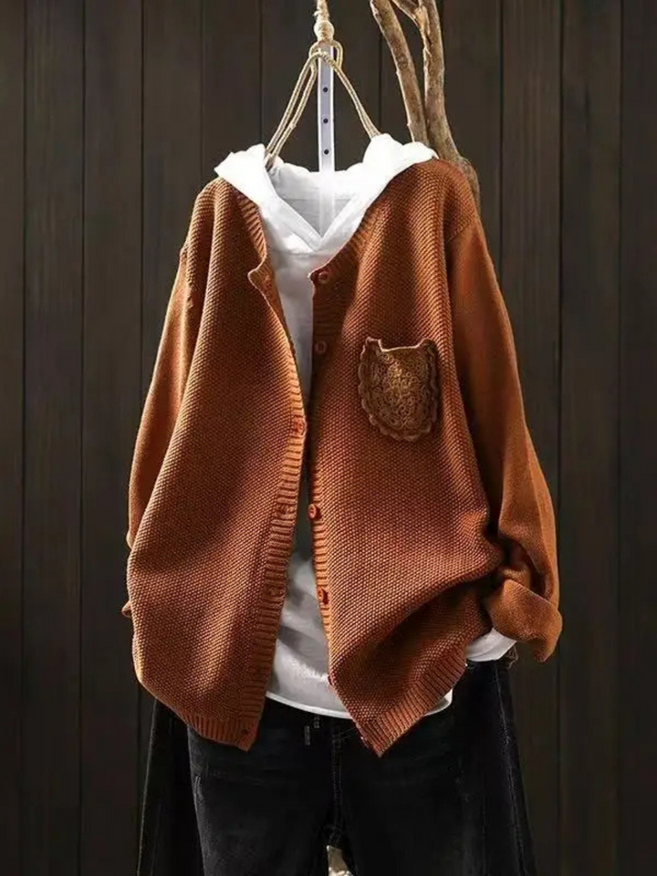Welmina | Damen Oversized Strickjacke mit Knopfverschluss