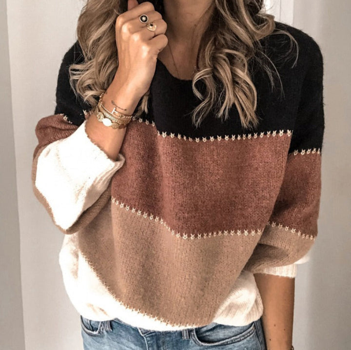 Wencke | Damen Farbblock Strickpullover