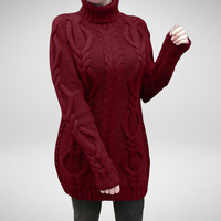 Wendeline | Damen Langer Rollkragenpullover mit Zopfmuster