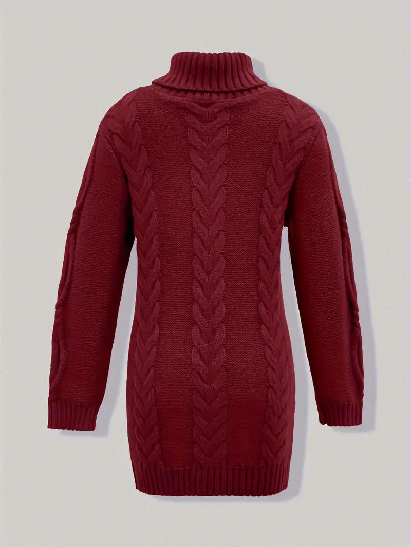Wendeline | Damen Langer Rollkragenpullover mit Zopfmuster
