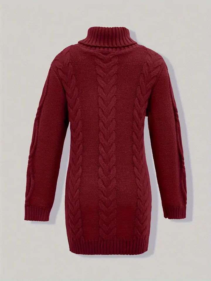 Wendeline | Damen Langer Rollkragenpullover mit Zopfmuster