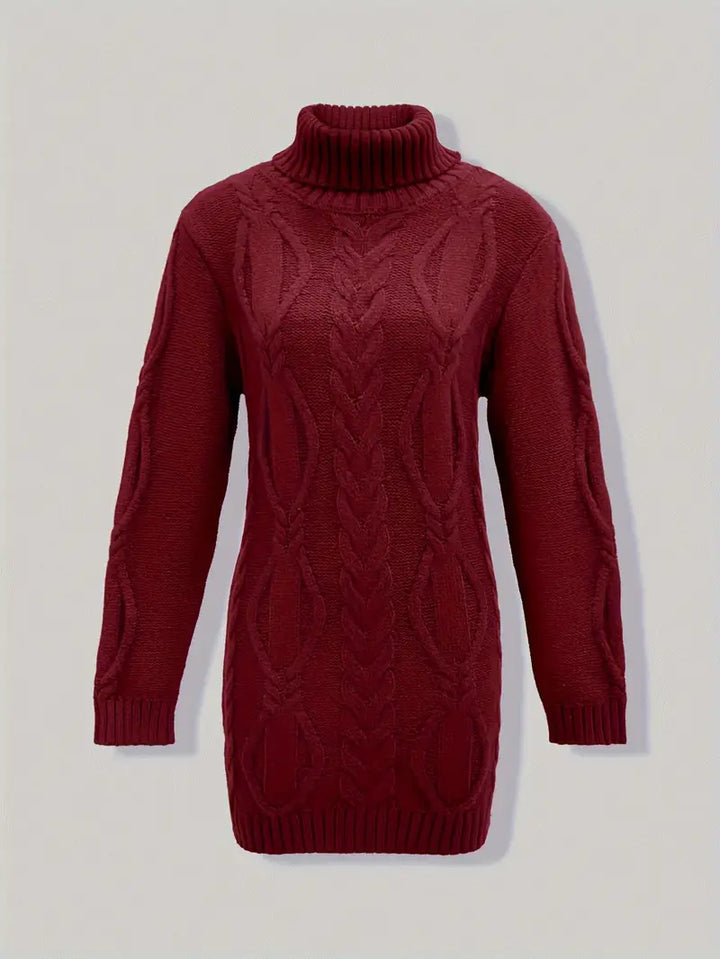 Wendeline | Damen Langer Rollkragenpullover mit Zopfmuster