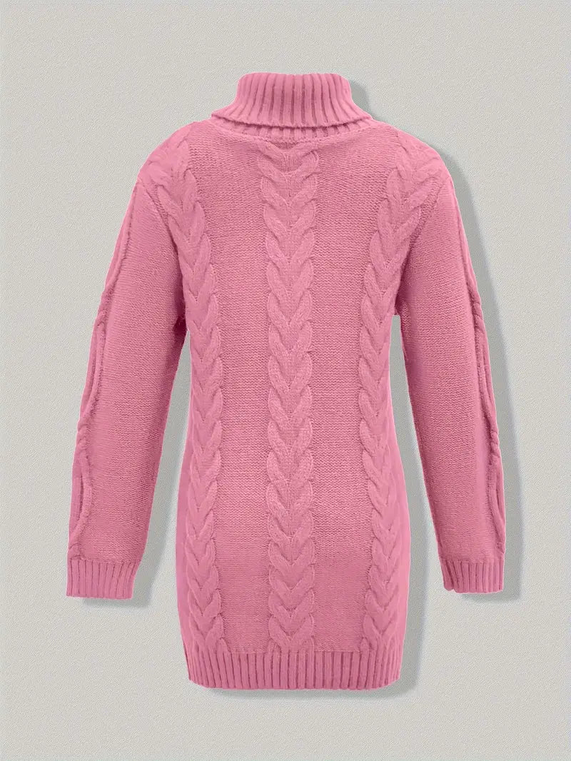Wendeline | Damen Langer Rollkragenpullover mit Zopfmuster