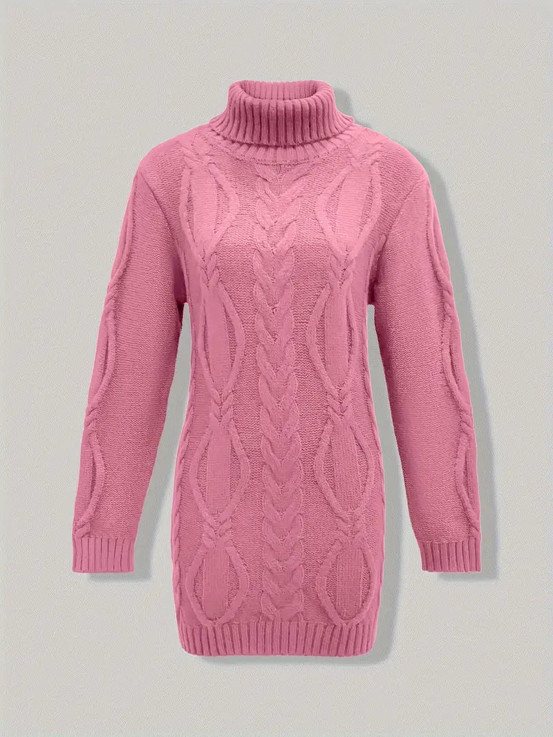 Wendeline | Damen Langer Rollkragenpullover mit Zopfmuster