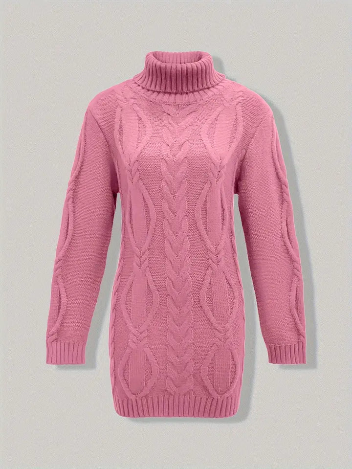 Wendeline | Damen Langer Rollkragenpullover mit Zopfmuster