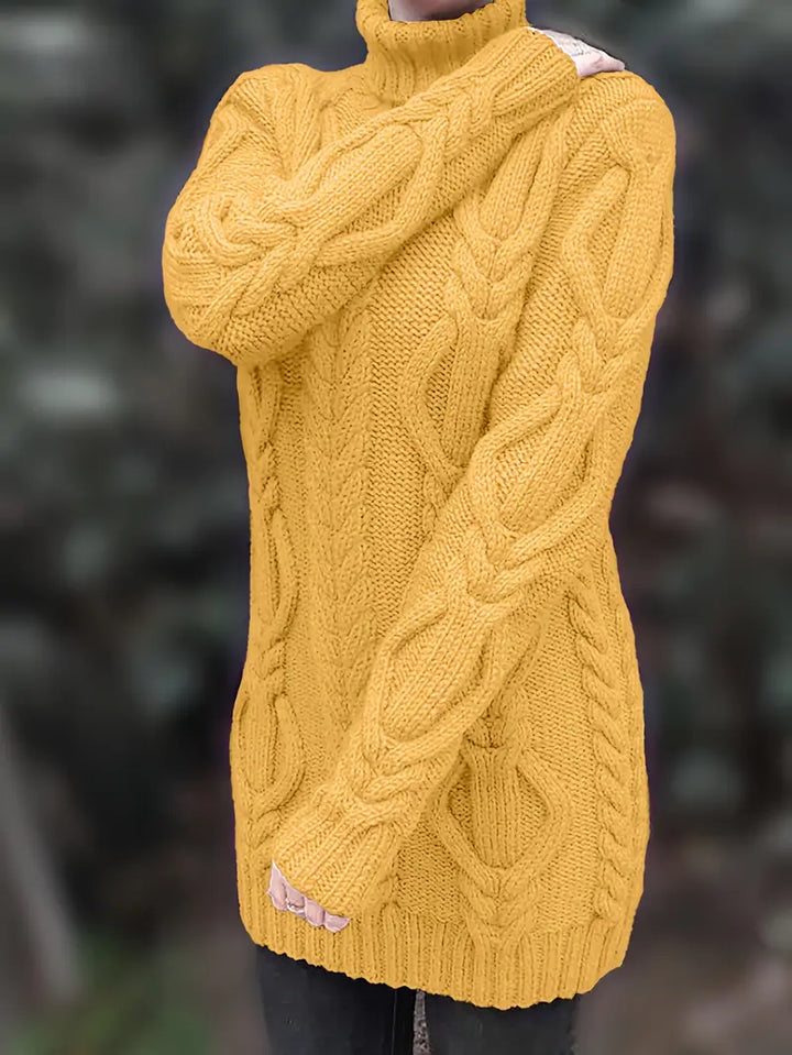 Wendeline | Damen Langer Rollkragenpullover mit Zopfmuster