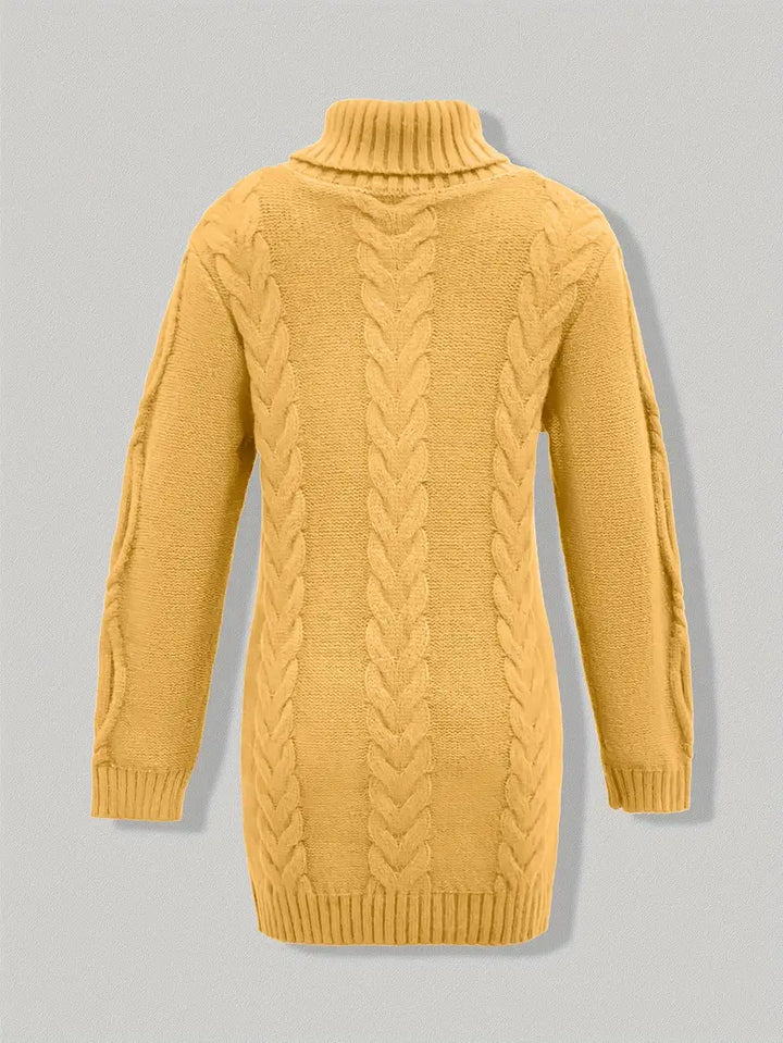 Wendeline | Damen Langer Rollkragenpullover mit Zopfmuster