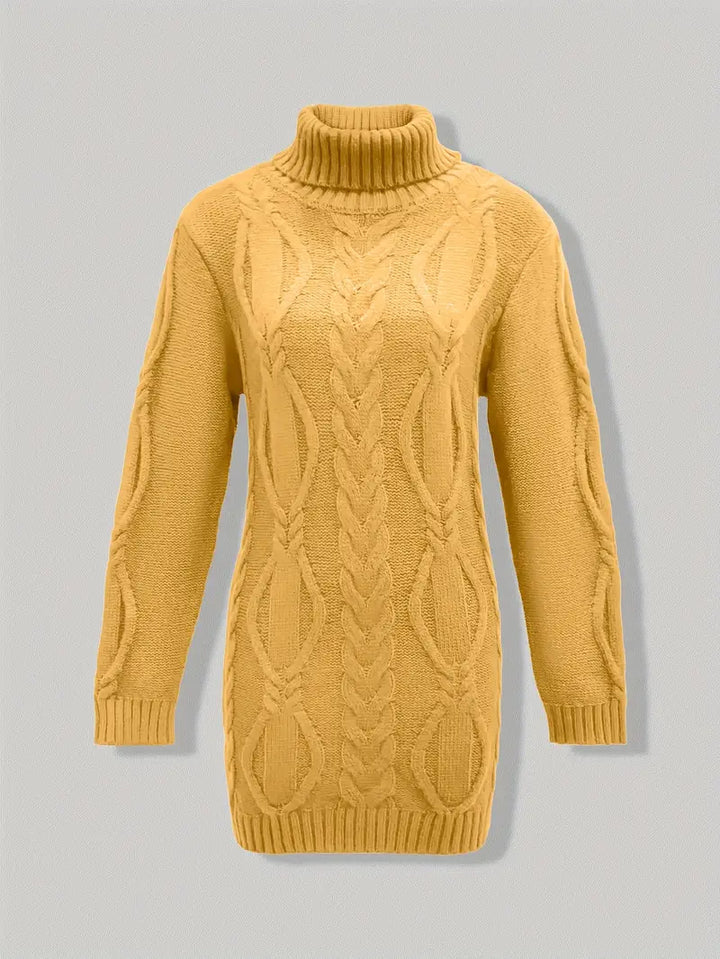 Wendeline | Damen Langer Rollkragenpullover mit Zopfmuster