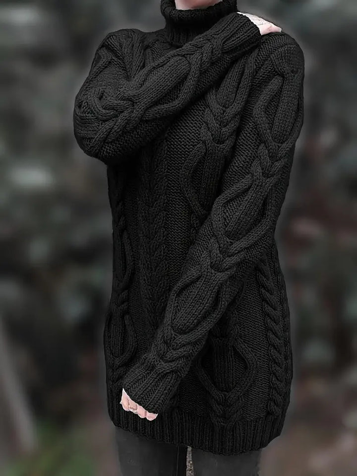 Wendeline | Damen Langer Rollkragenpullover mit Zopfmuster