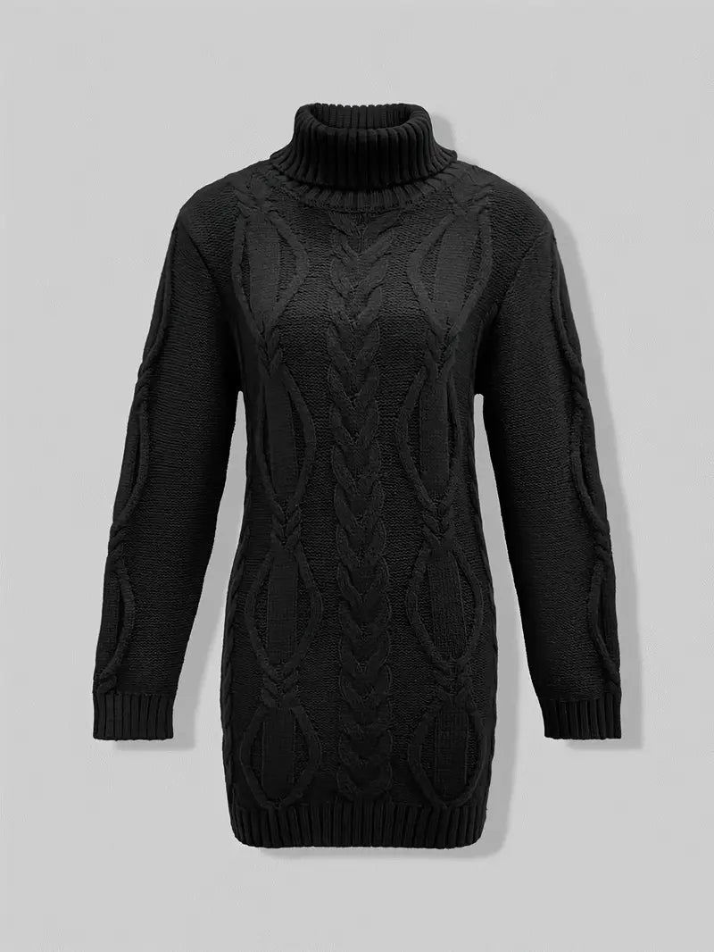 Wendeline | Damen Langer Rollkragenpullover mit Zopfmuster