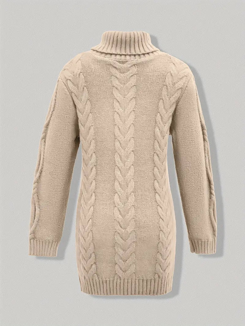 Wendeline | Damen Langer Rollkragenpullover mit Zopfmuster