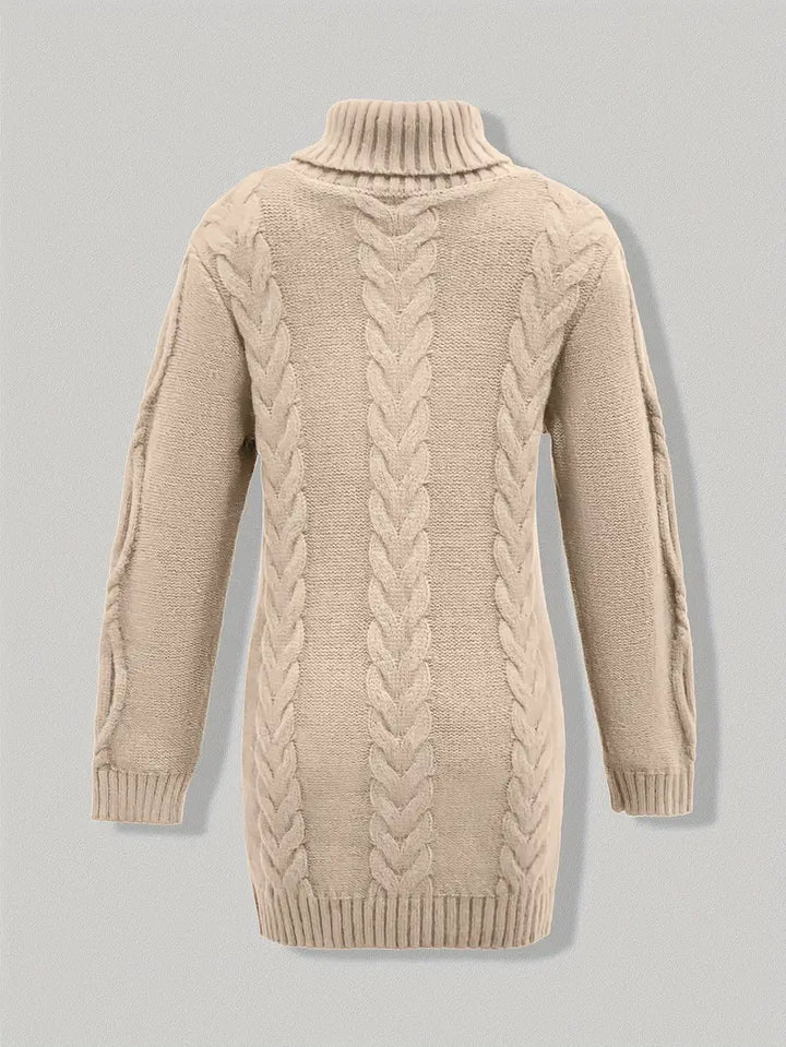 Wendeline | Damen Langer Rollkragenpullover mit Zopfmuster