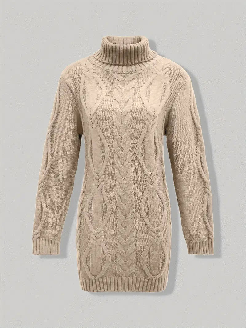 Wendeline | Damen Langer Rollkragenpullover mit Zopfmuster