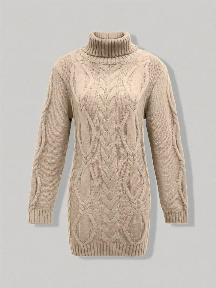 Wendeline | Damen Langer Rollkragenpullover mit Zopfmuster