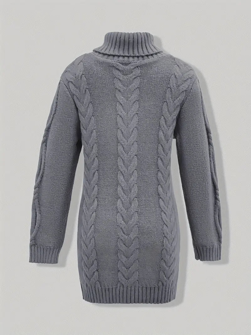 Wendeline | Damen Langer Rollkragenpullover mit Zopfmuster