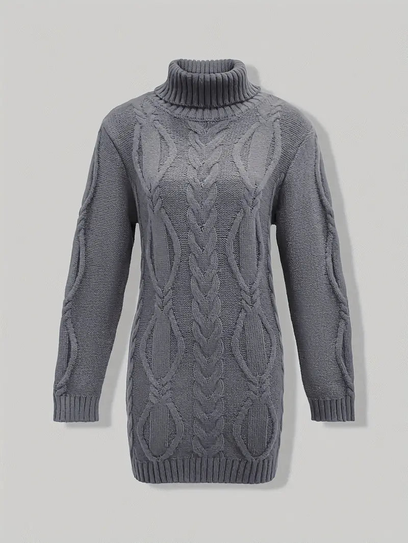 Wendeline | Damen Langer Rollkragenpullover mit Zopfmuster