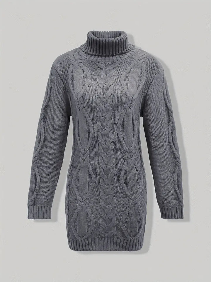 Wendeline | Damen Langer Rollkragenpullover mit Zopfmuster