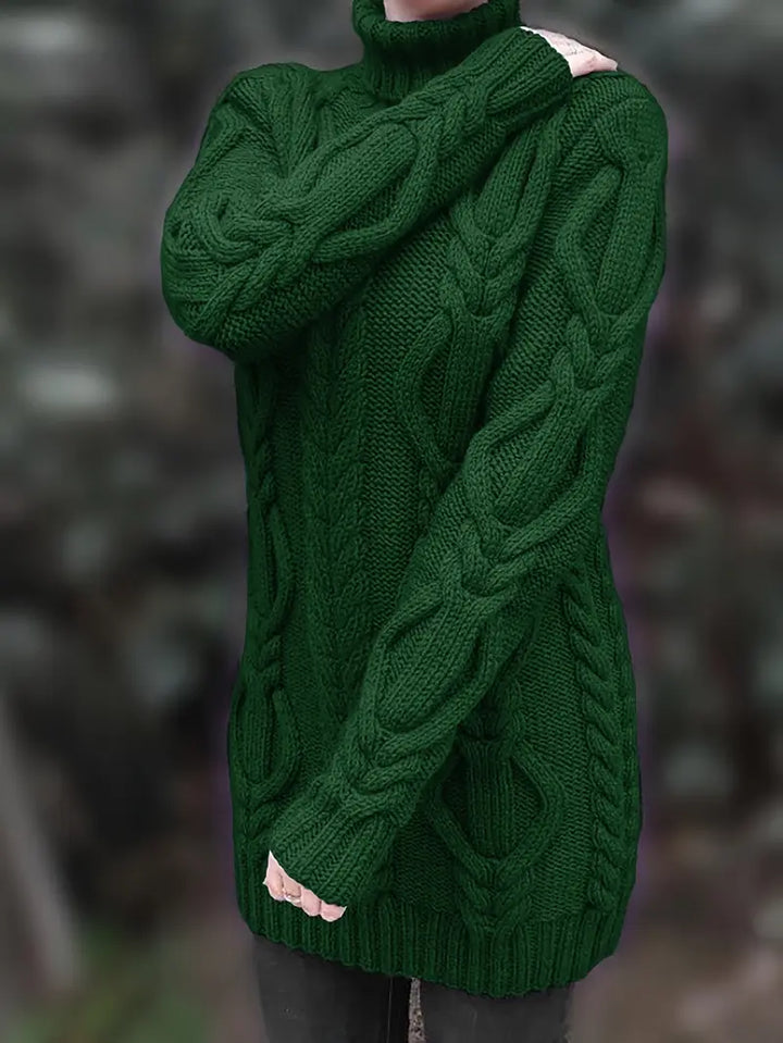 Wendeline | Damen Langer Rollkragenpullover mit Zopfmuster