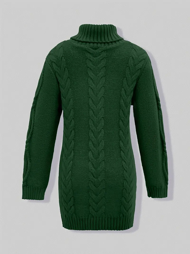 Wendeline | Damen Langer Rollkragenpullover mit Zopfmuster