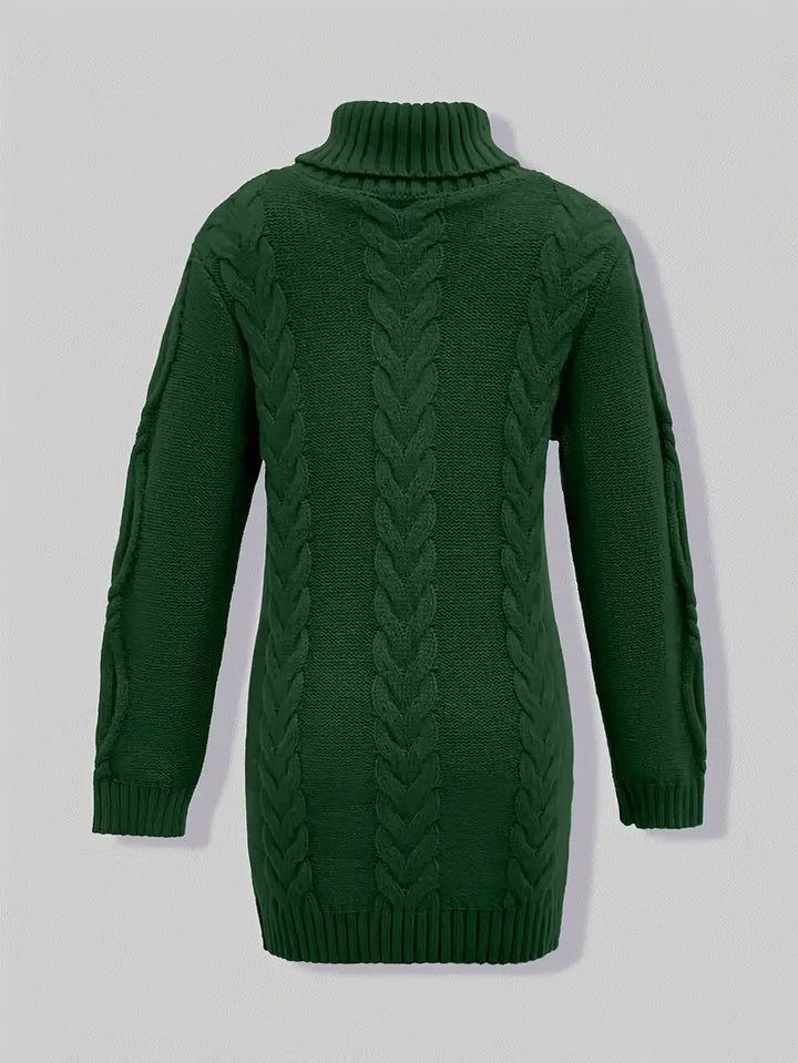 Wendeline | Damen Langer Rollkragenpullover mit Zopfmuster