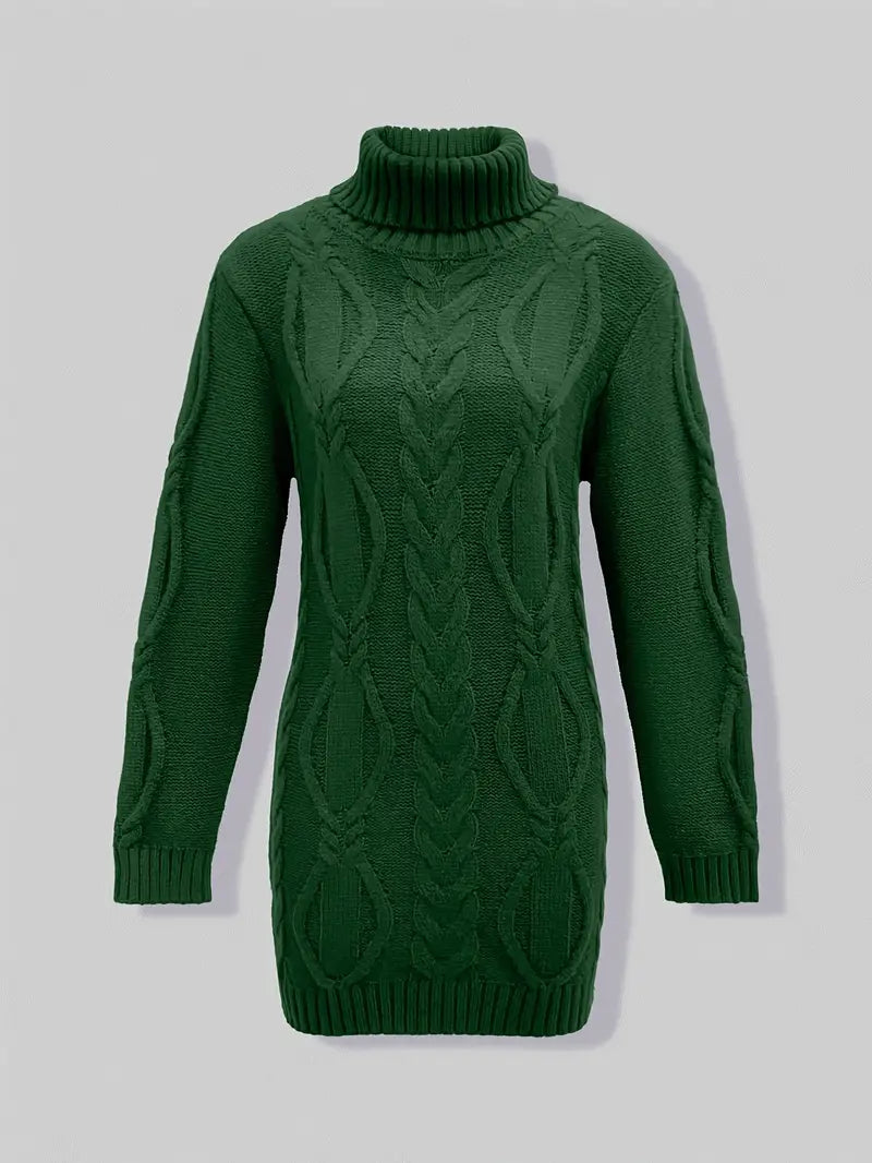 Wendeline | Damen Langer Rollkragenpullover mit Zopfmuster