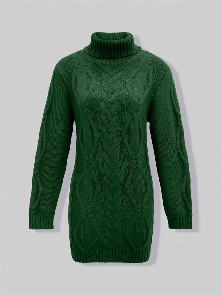 Wendeline | Damen Langer Rollkragenpullover mit Zopfmuster